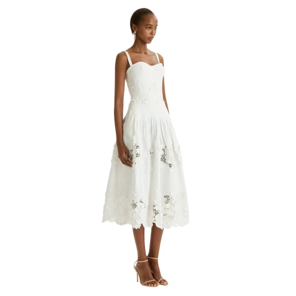Oscar de la Renta Porcelain Flower Guipure Bustier Dress - Dresses - American Luxury Evening Wear at Coveti