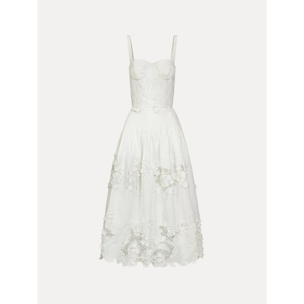 Oscar de la Renta Porcelain Flower Guipure Bustier Dress - Dresses - American Luxury Evening Wear at Coveti