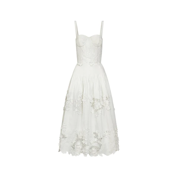 Oscar de la Renta Porcelain Flower Guipure Bustier Dress - Dresses - American Luxury Evening Wear at Coveti