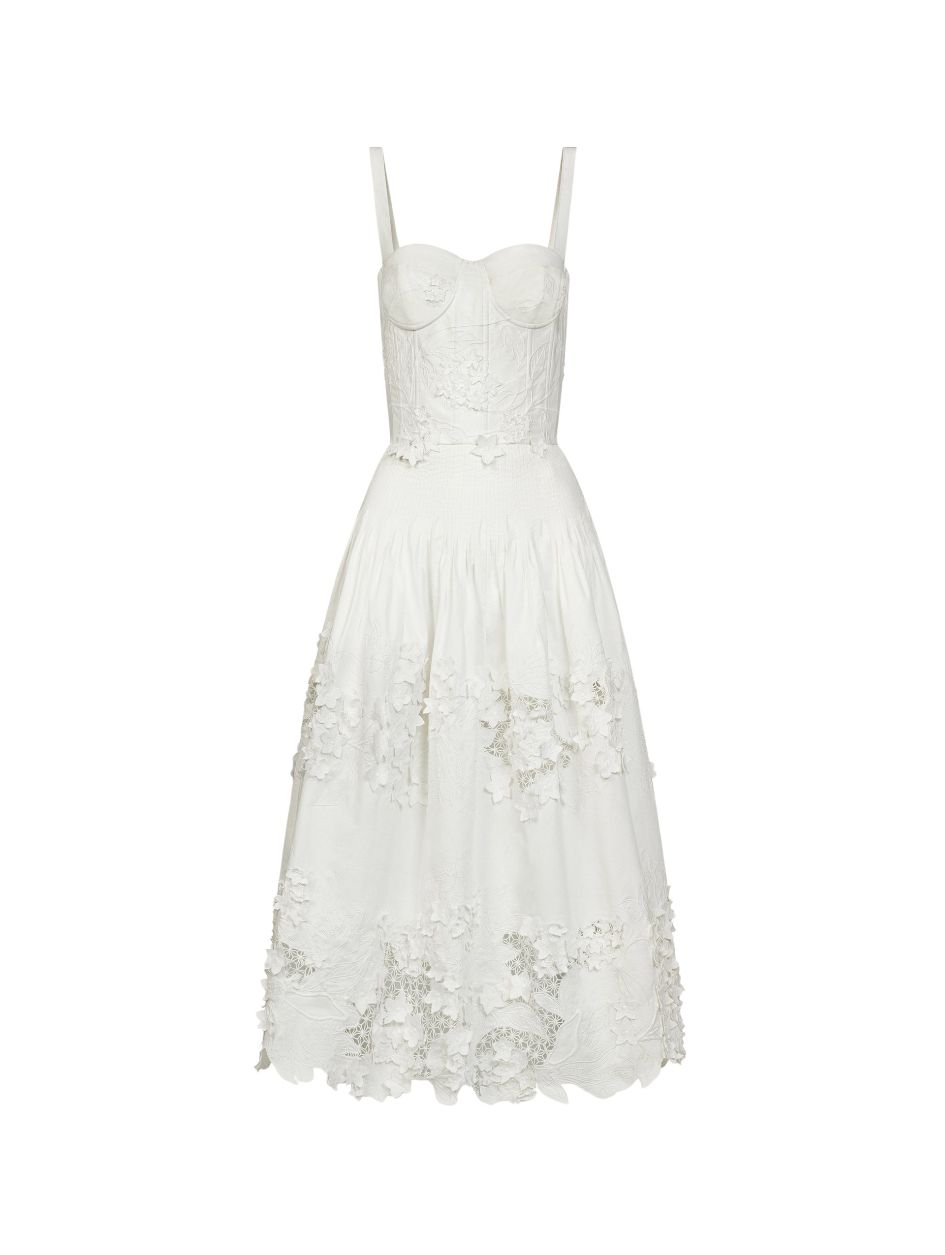 Oscar de la Renta Porcelain Flower Guipure Bustier Dress