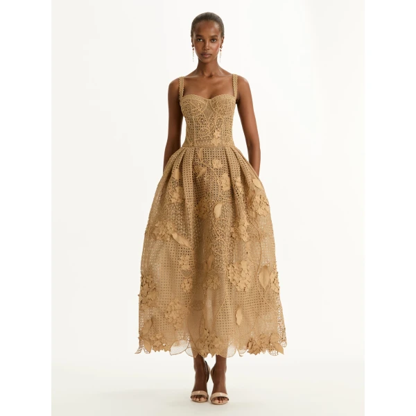 Oscar de la Renta Porcelain Flower Guipure Lattice Cocktail Dress - Dresses - American Luxury Evening Wear at Coveti