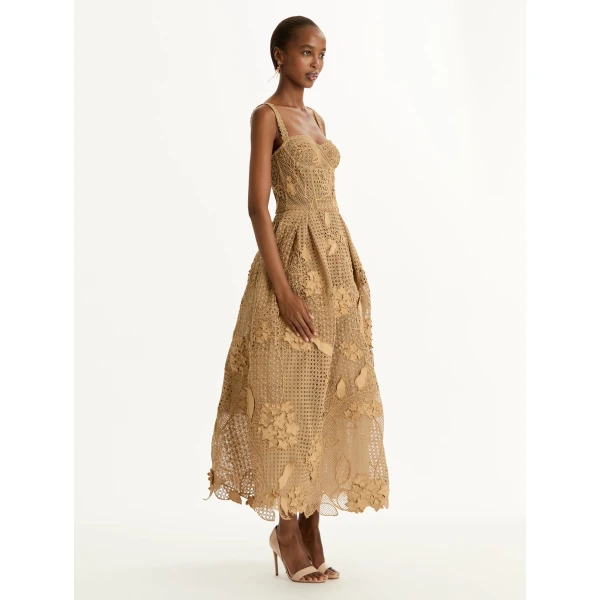 Oscar de la Renta Porcelain Flower Guipure Lattice Cocktail Dress - Dresses - American Luxury Evening Wear at Coveti