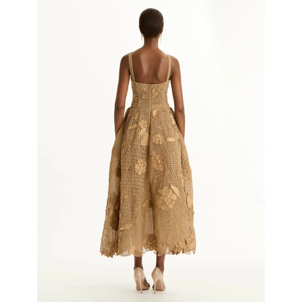 Oscar de la Renta Porcelain Flower Guipure Lattice Cocktail Dress - Dresses - American Luxury Evening Wear at Coveti