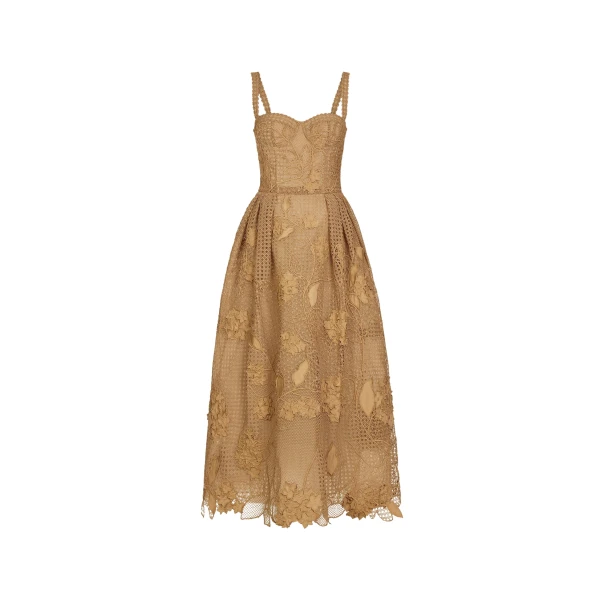 Oscar de la Renta Porcelain Flower Guipure Lattice Cocktail Dress - Dresses - American Luxury Evening Wear at Coveti