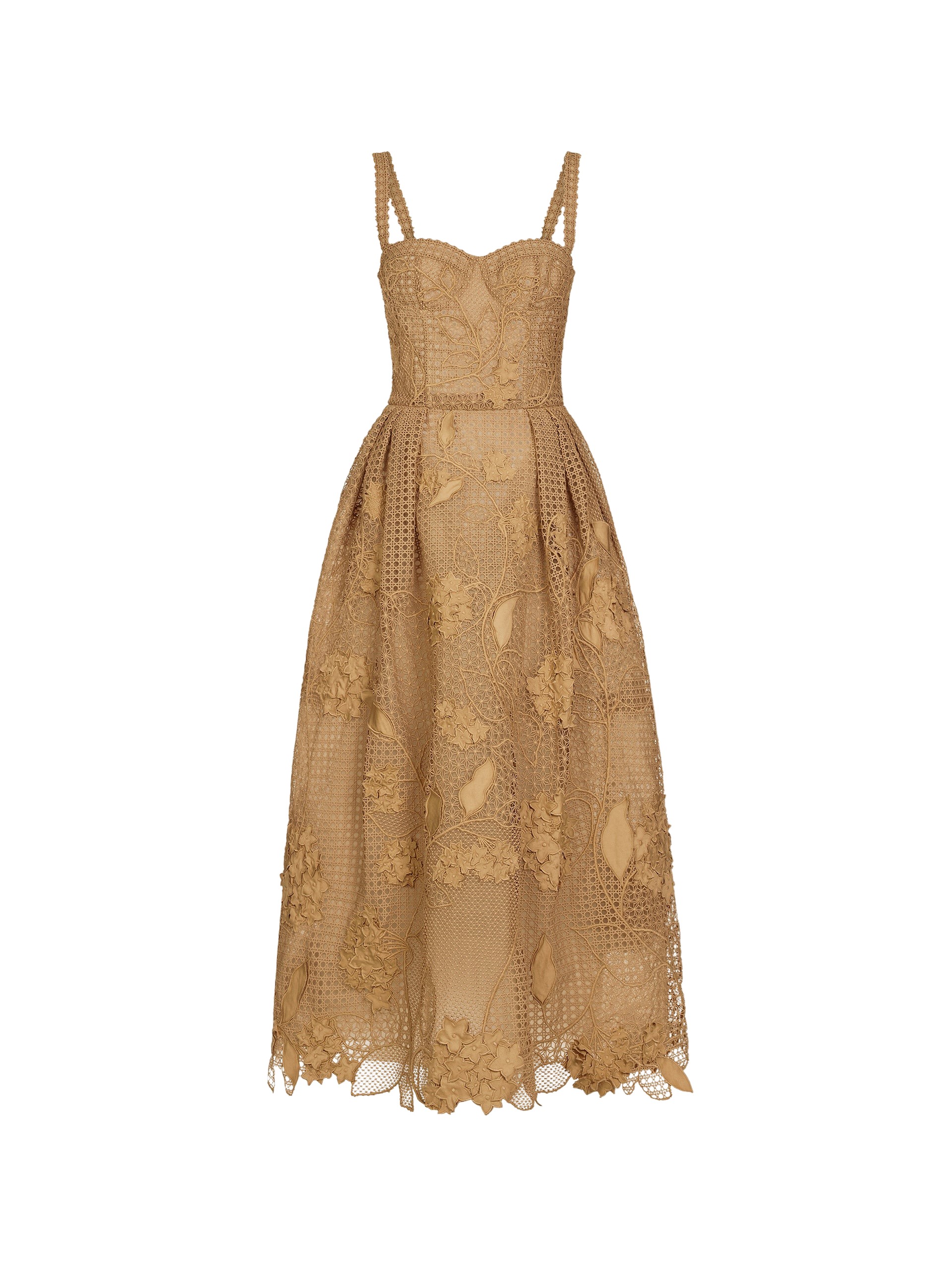 Oscar de la Renta Porcelain Flower Guipure Lattice Cocktail Dress