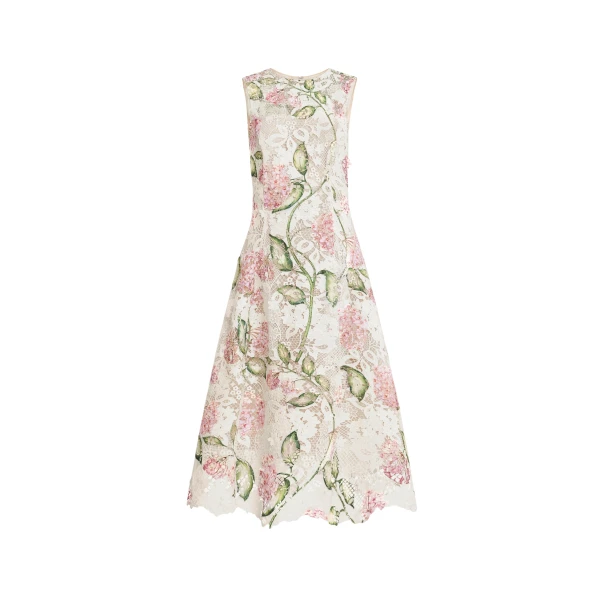 Oscar de la Renta Porcelain Flower Guipure Sleeveless Dress - Dresses - American Luxury Evening Wear at Coveti