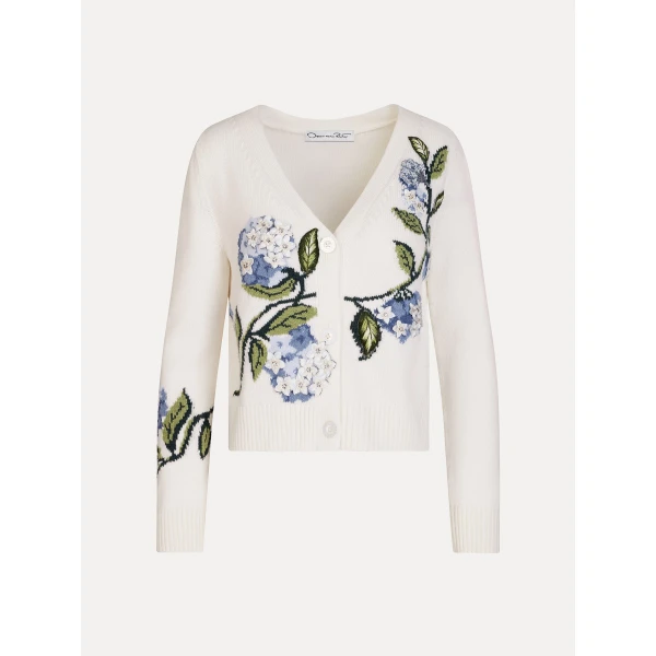 Oscar de la Renta Porcelain Flower Jacquard Cardigan - Knitwear - American Luxury Evening Wear at Coveti