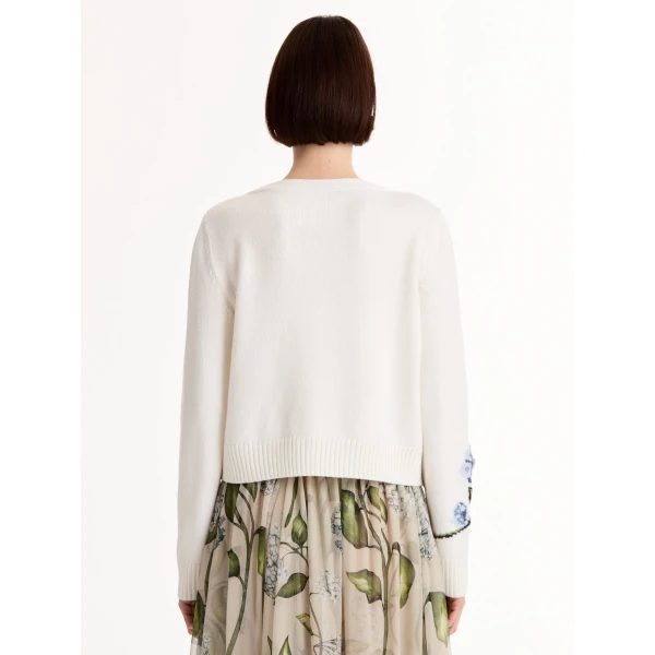 Oscar de la Renta Porcelain Flower Jacquard Cardigan - Knitwear - American Luxury Evening Wear at Coveti