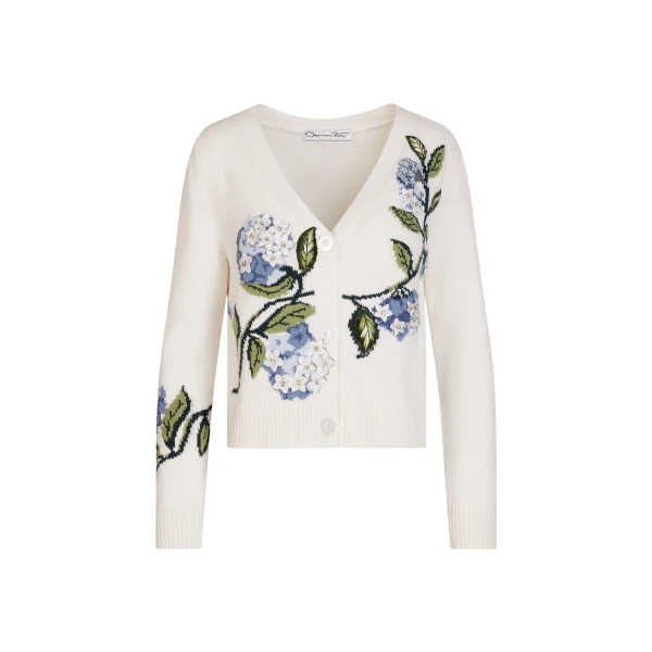 Oscar de la Renta Porcelain Flower Jacquard Cardigan - Knitwear - American Luxury Evening Wear at Coveti