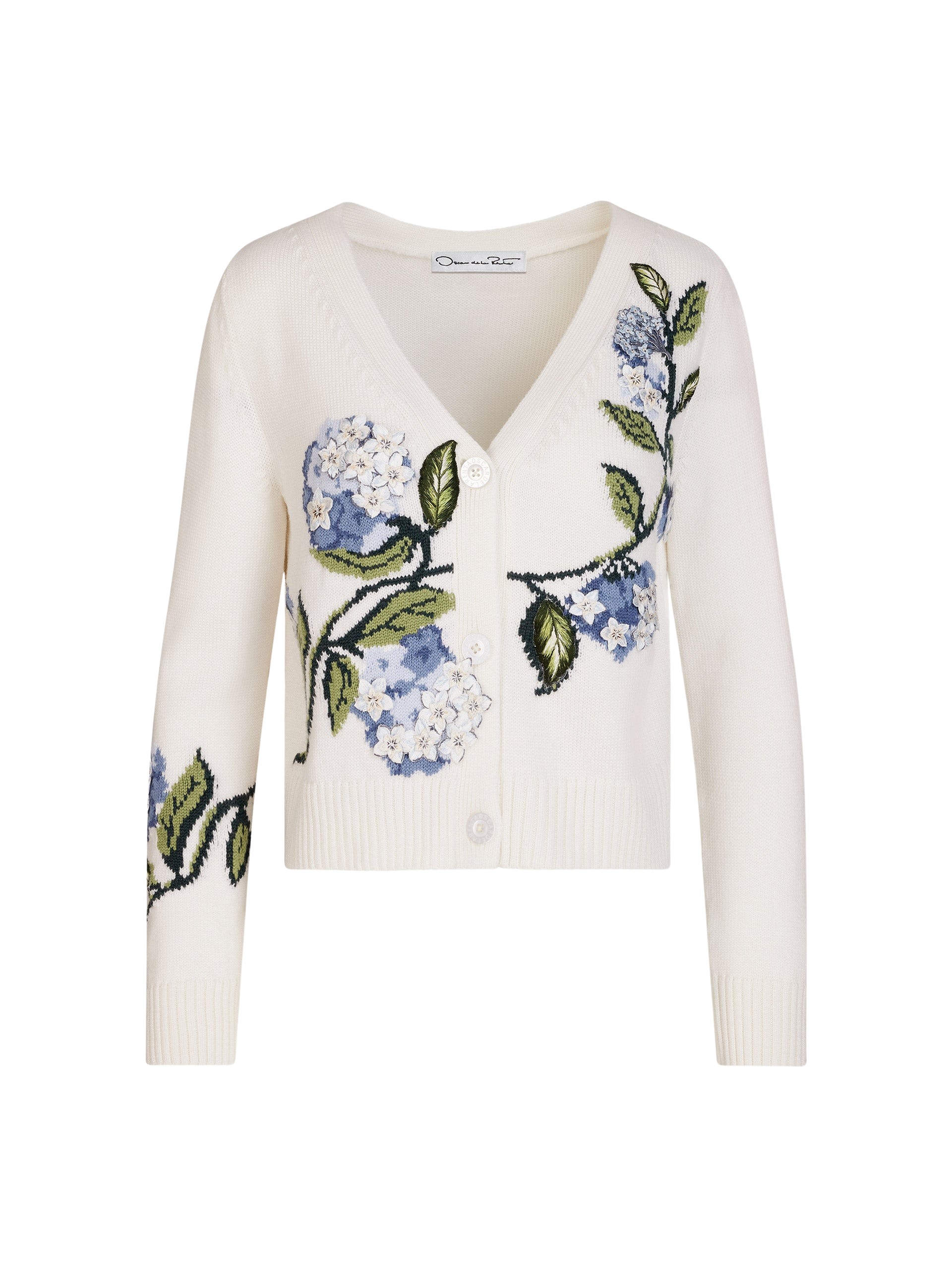 Oscar de la Renta Porcelain Flower Jacquard Cardigan - Knitwear - American Luxury Evening Wear at Coveti