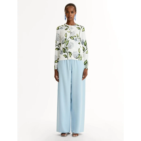 Oscar de la Renta Porcelain Flower Printed Cardigan - Knitwear - American Luxury Evening Wear at Coveti