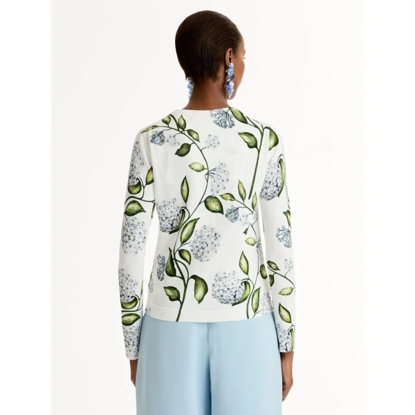 Oscar de la Renta Porcelain Flower Printed Cardigan - Knitwear - American Luxury Evening Wear at Coveti