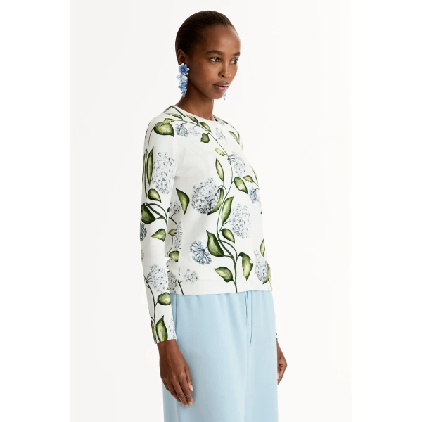 Oscar de la Renta Porcelain Flower Printed Cardigan, view 4