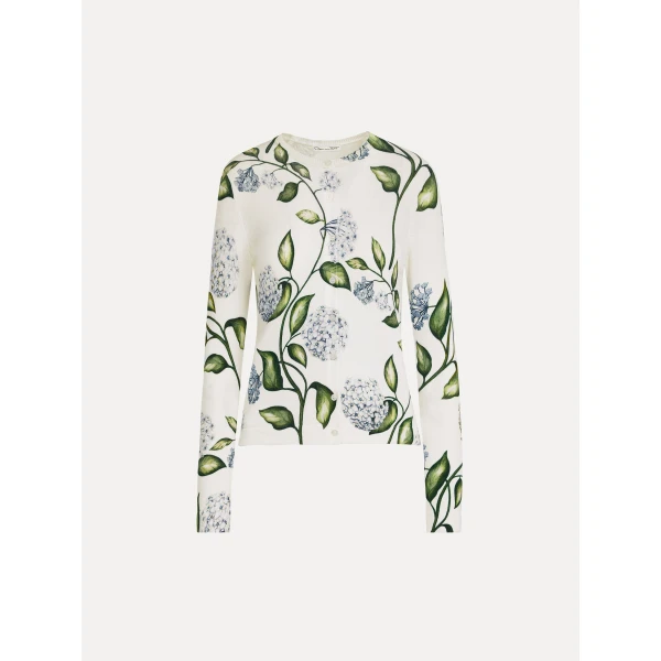 Oscar de la Renta Porcelain Flower Printed Cardigan - Knitwear - American Luxury Evening Wear at Coveti