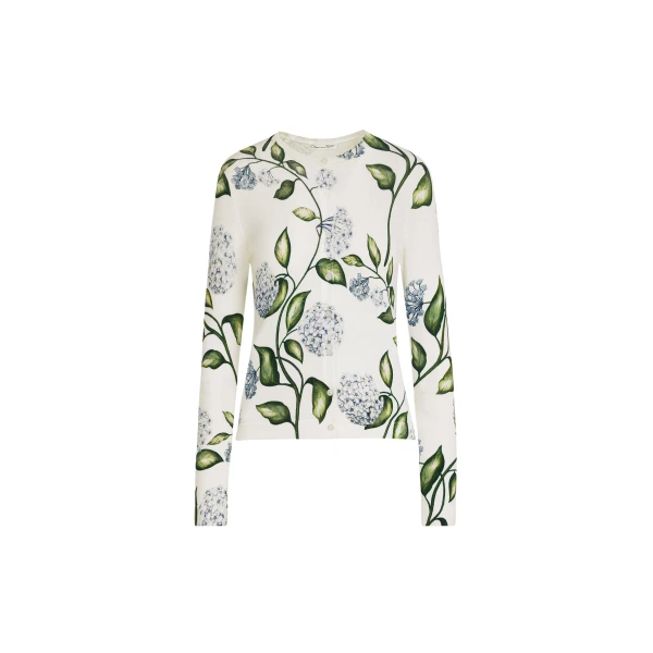 Oscar de la Renta Porcelain Flower Printed Cardigan - Knitwear - American Luxury Evening Wear at Coveti
