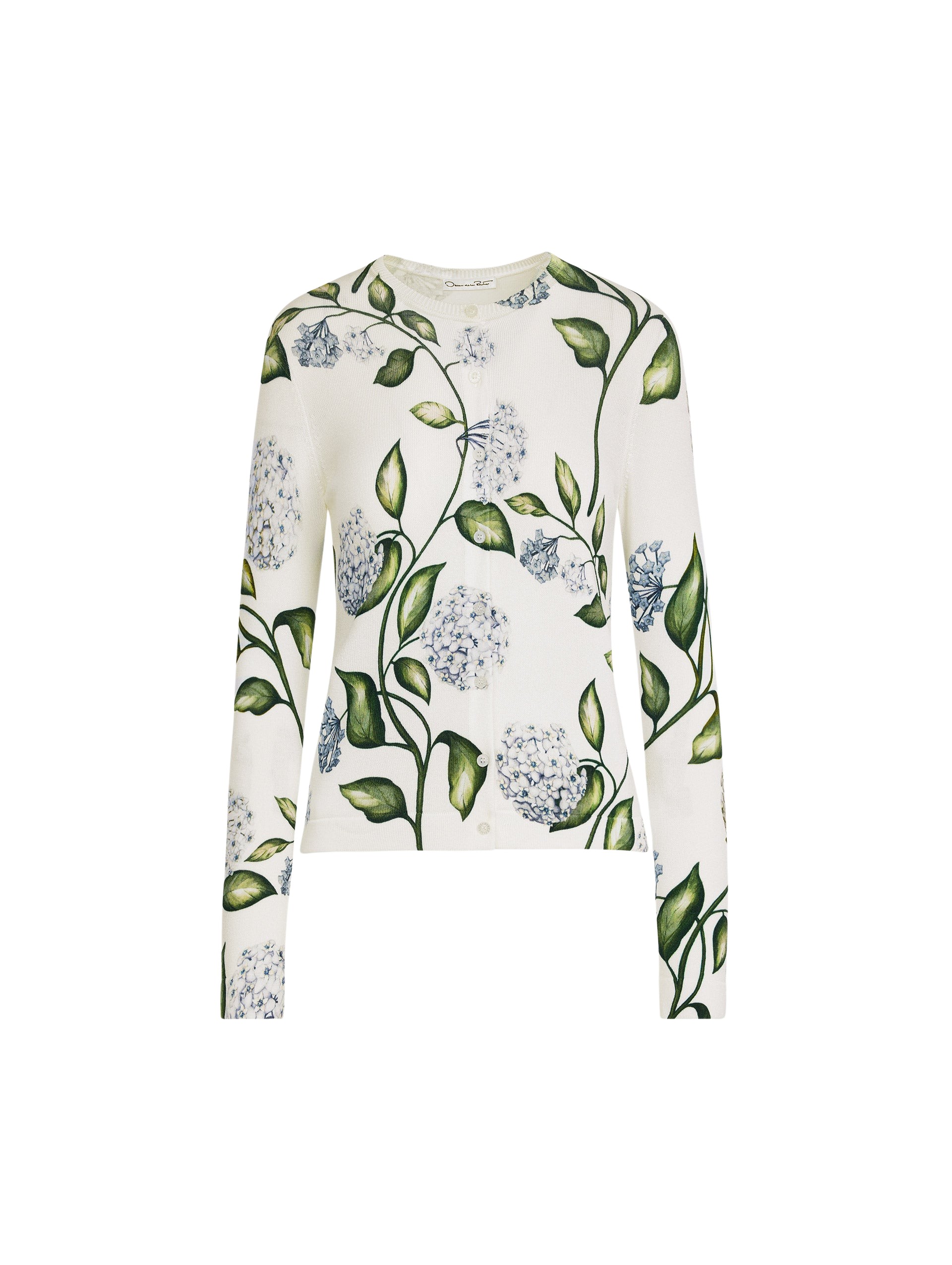 Oscar de la Renta Porcelain Flower Printed Cardigan - Knitwear - American Luxury Evening Wear at Coveti