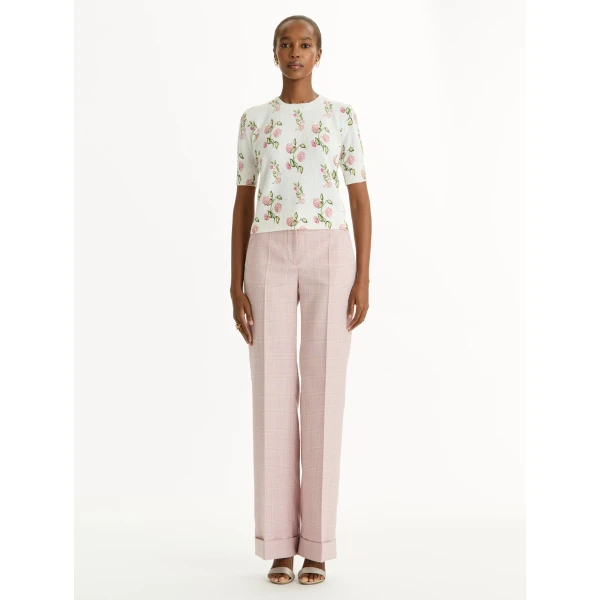 Oscar de la Renta Porcelain Flower Printed Embroidered Pullover - Knitwear - American Luxury Evening Wear at Coveti