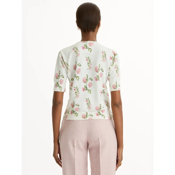 Oscar de la Renta Porcelain Flower Printed Embroidered Pullover - Knitwear - American Luxury Evening Wear at Coveti