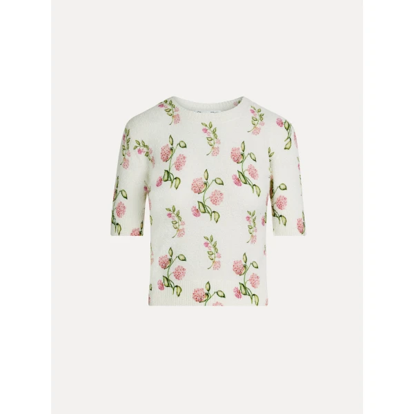 Oscar de la Renta Porcelain Flower Printed Embroidered Pullover - Knitwear - American Luxury Evening Wear at Coveti