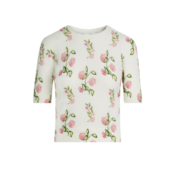Oscar de la Renta Porcelain Flower Printed Embroidered Pullover - Knitwear - American Luxury Evening Wear at Coveti