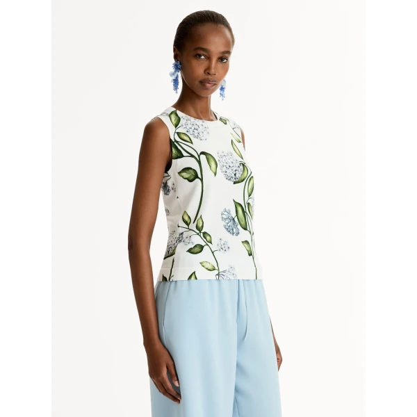 Oscar de la Renta Porcelain Flower Printed Tank - Tops - American Luxury Evening Wear at Coveti