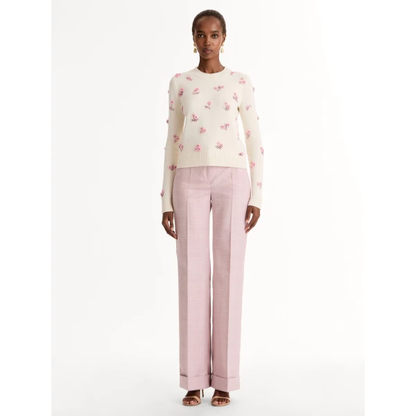 Oscar de la Renta Porcelain Flower Sequin Embroidered Pullover - Knitwear - American Luxury Evening Wear at Coveti