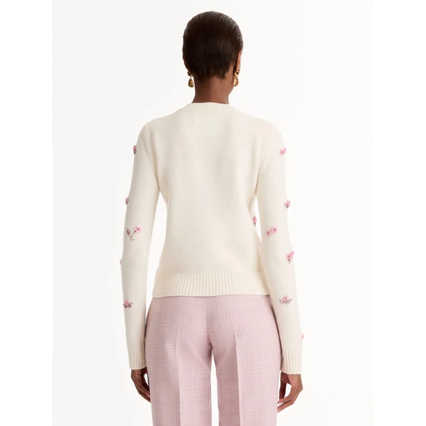 Oscar de la Renta Porcelain Flower Sequin Embroidered Pullover - Knitwear - American Luxury Evening Wear at Coveti