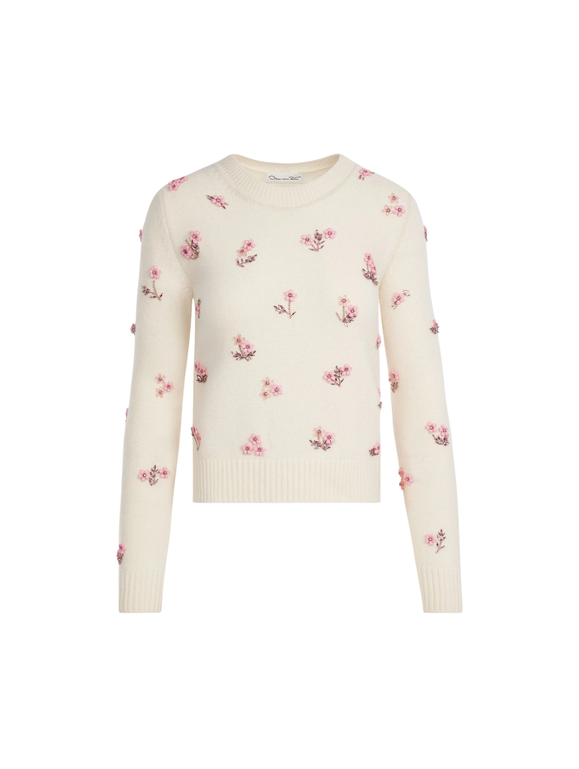 Oscar-de-la-Renta-Porcelain-Flower-Sequin-Embroidered-Pullover-Knitwear15860_nobg Oscar de la Renta Porcelain Flower Sequin Embroidered Pullover - Knitwear - American Luxury Evening Wear at Coveti