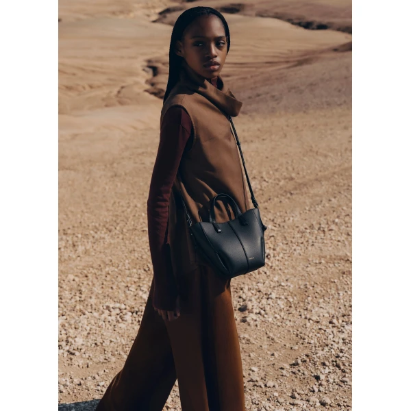 Polene Cyme Tote Nano Edition Textured Black Bag, view 4