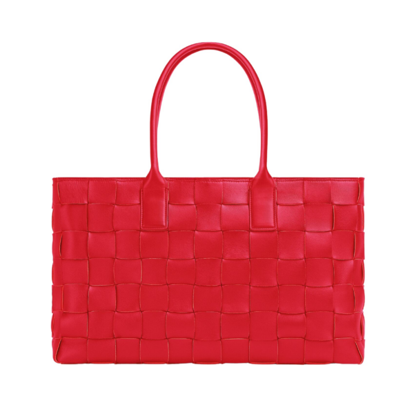Khaite Maxi Intreccio Tote in Bright red - Red Totes & Top-Handle Bags - The Lotus Tote Bag - Shop at Coveti