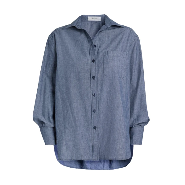Safiyaa Giada Shirt In Blue Blend -  - Demi-Couture Evening Wear at Coveti