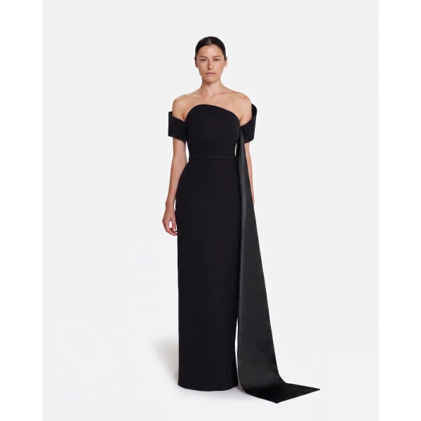 Safiyaa Giorgia Long Dress In Black -  - Demi-Couture Evening Wear at Coveti