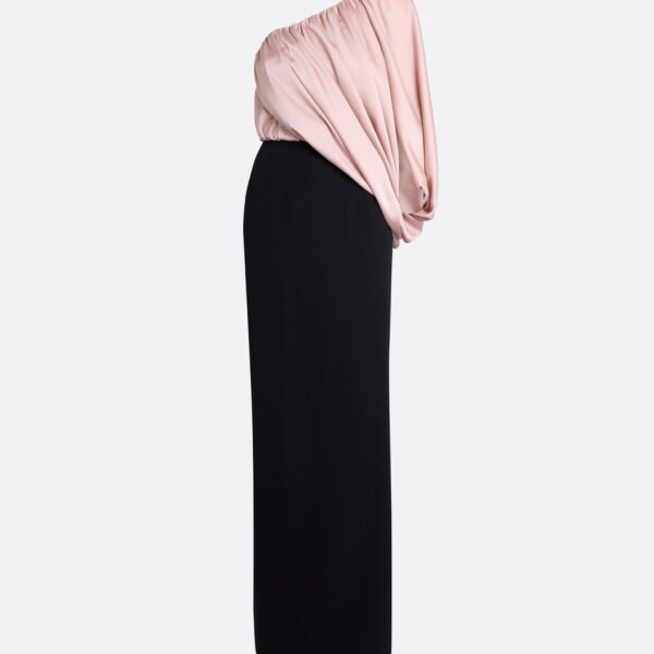 Safiyaa Ines Long Dress In Ballet Pink On Black -  - Demi-Couture Evening Wear at Coveti