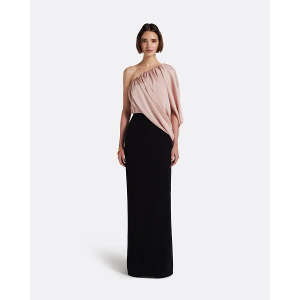 Safiyaa Ines Long Dress In Ballet Pink On Black, view 3