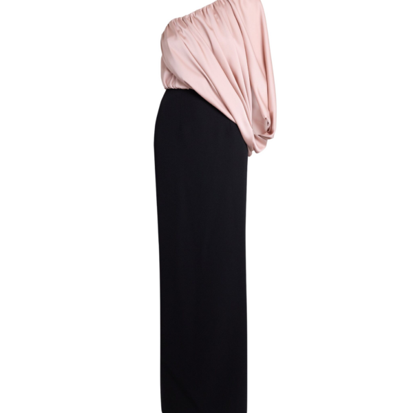 Safiyaa Ines Long Dress In Ballet Pink On Black -  - Demi-Couture Evening Wear at Coveti