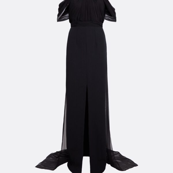 Safiyaa Iselle Dress Long In Black -  - Demi-Couture Evening Wear at Coveti