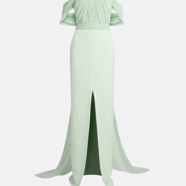 Safiyaa Iselle Dress Long In Sea Glass -  - Demi-Couture Evening Wear at Coveti