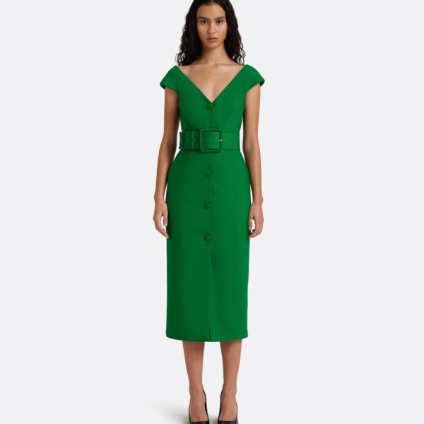 Safiyaa Klea Midi Dress In Blade Green -  - Demi-Couture Evening Wear at Coveti