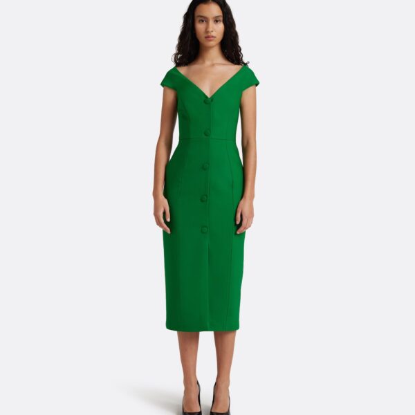 Safiyaa Klea Midi Dress In Blade Green -  - Demi-Couture Evening Wear at Coveti