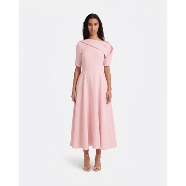 Safiyaa Melinda Midi Dress In Lychee -  - Demi-Couture Evening Wear at Coveti