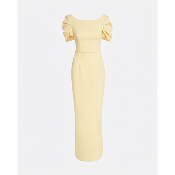 Safiyaa Vanna Long Dress In Pale Yellow -  - Demi-Couture Evening Wear at Coveti