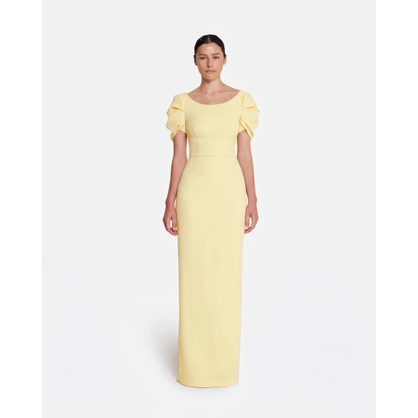 Safiyaa Vanna Long Dress In Pale Yellow -  - Demi-Couture Evening Wear at Coveti