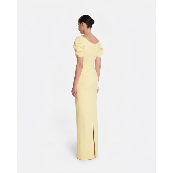 Safiyaa Vanna Long Dress In Pale Yellow -  - Demi-Couture Evening Wear at Coveti