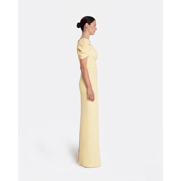 Safiyaa Vanna Long Dress In Pale Yellow -  - Demi-Couture Evening Wear at Coveti
