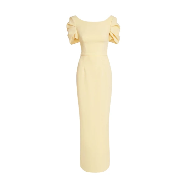 Safiyaa Vanna Long Dress In Pale Yellow -  - Demi-Couture Evening Wear at Coveti