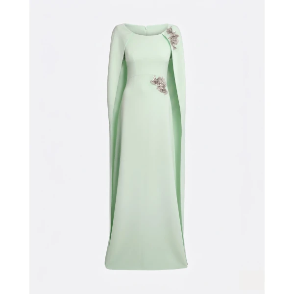 Safiyaa Yuna Long Dress In Sea Glass With Silver -  - Demi-Couture Evening Wear at Coveti