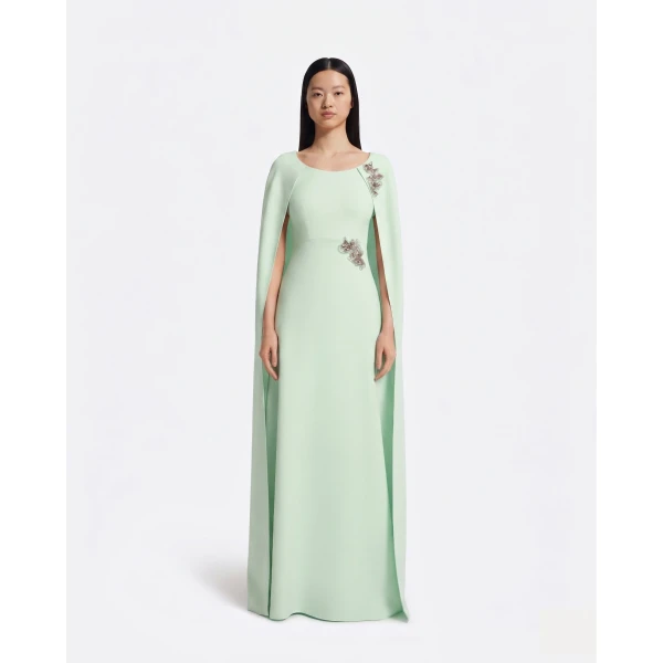 Safiyaa Yuna Long Dress In Sea Glass With Silver -  - Demi-Couture Evening Wear at Coveti