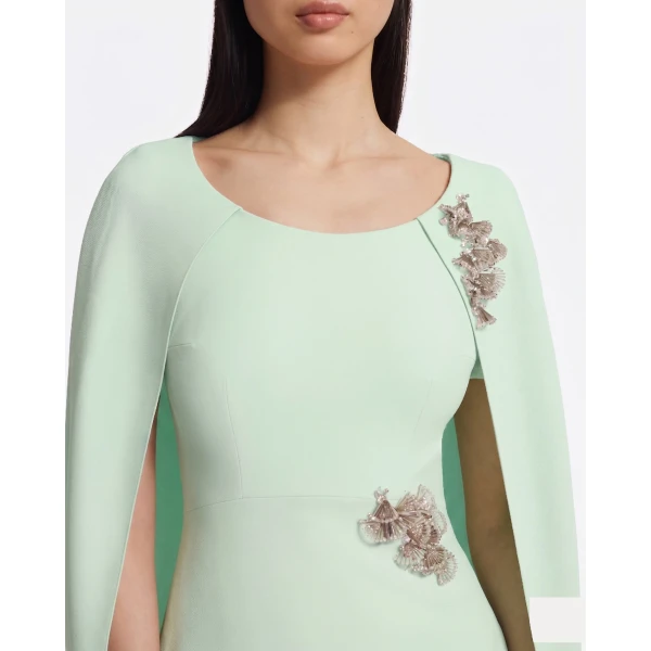 Safiyaa Yuna Long Dress In Sea Glass With Silver -  - Demi-Couture Evening Wear at Coveti