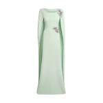 Safiyaa Yuna Long Dress In Sea Glass With Silver -  - Demi-Couture Evening Wear at Coveti