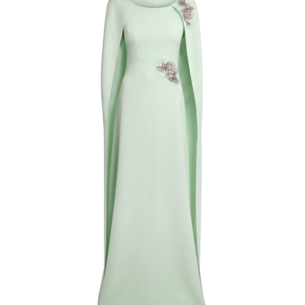 Safiyaa Yuna Long Dress In Sea Glass With Silver -  - Demi-Couture Evening Wear at Coveti
